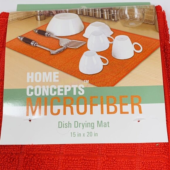 Dish Drying Mat and Kitchen Towels Set Red Microfiber Window Pane Check - Picture 2 of 4